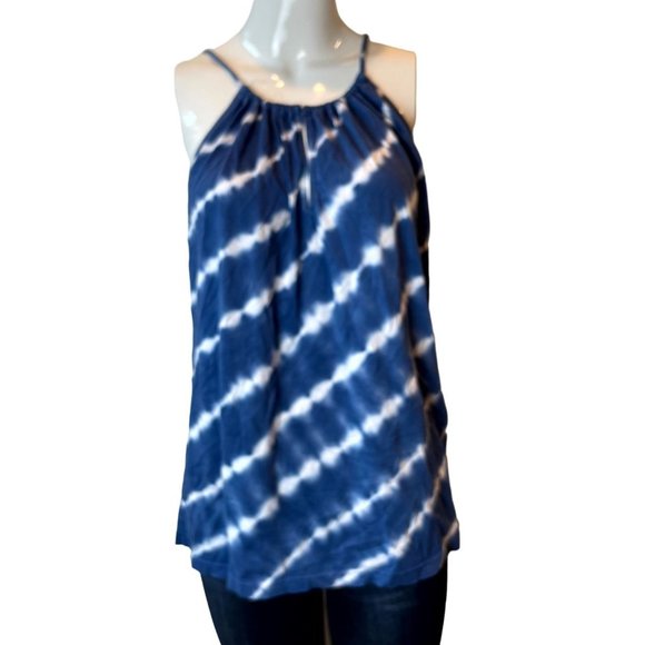 Chaps Denim Womens Tie Dye Halter Blouse Top Sleeveless Blue White Size Large - Picture 3 of 10